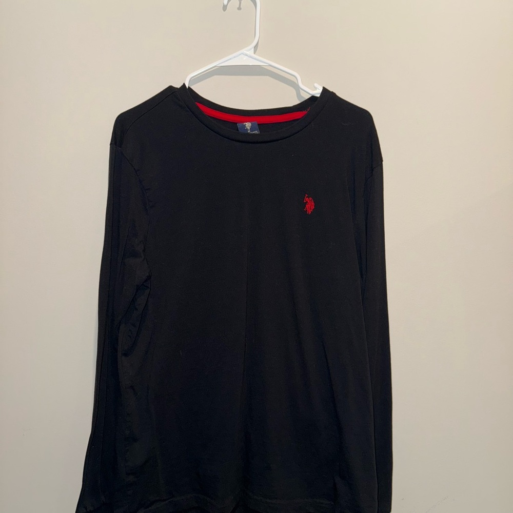 U.S. Polo Assn. Black Long Sleeve Tee with Red Logo